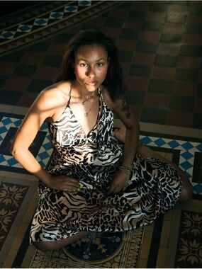 Animal Print Satin Halter Dress